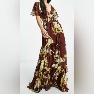 ASOS Burgundy Floral Maxi Skirt